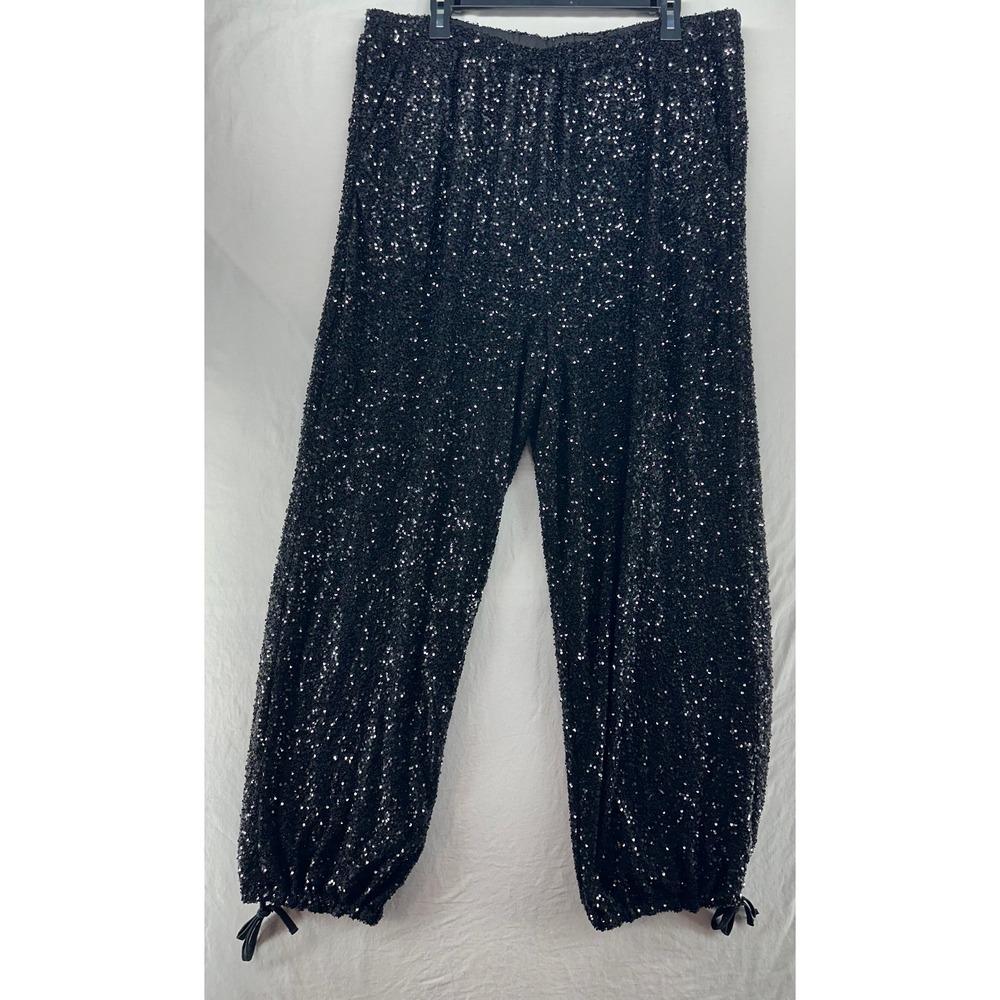 Never Fully Dressed Black Sequin Joggers Adjustable Ankle Trousers Womens 14 XL
